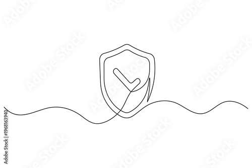 Check mark Minimalist protection shield with check mark outline vector illustration
