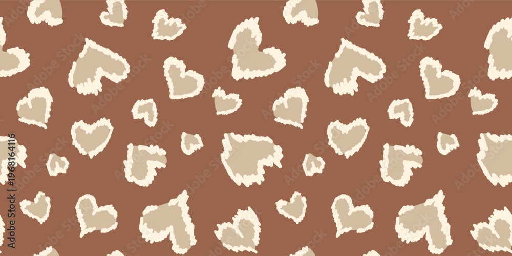 Fototapeta premium Retro 70s Inspired Heart Animal Print, Warm Caramel and Terracotta Abstract Pattern, Vintage Leopard Texture
