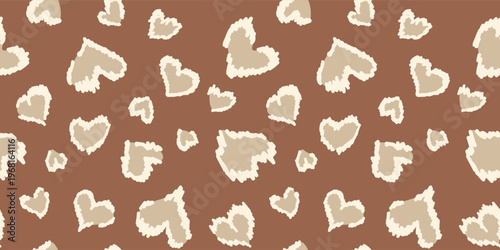 Retro 70s Inspired Heart Animal Print, Warm Caramel and Terracotta Abstract Pattern, Vintage Leopard Texture