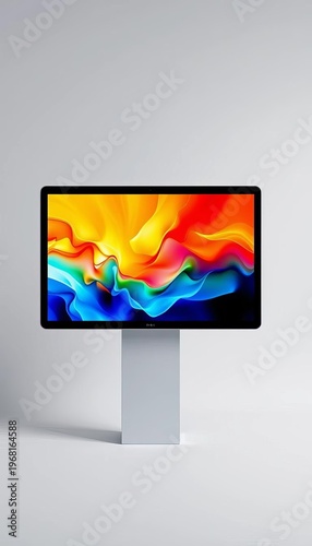 Sleek digital device showcasing a vibrant screen against a minimalist backdrop,  technology,  white background