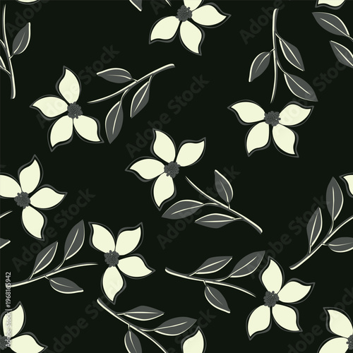 Cute seamless pattern with decorative flowers and leaves can be used for wallpapers, surface textures, textile,linen, kids cloth, pattern fills, page backgrounds and more designs