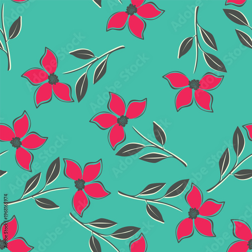 Cute seamless pattern with decorative flowers and leaves can be used for wallpapers, surface textures, textile,linen, kids cloth, pattern fills, page backgrounds and more designs