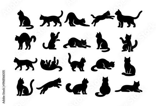 Cat Silhouette Set Animal Pose Collection Isolated