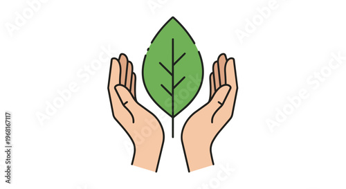 Hands nurturing a green leaf, embodying eco-friendly concepts, sustainable living, and vital environmental protection
