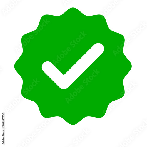 Green verified checkmark icon in a starburst shape, representing authentication, approval, and successful status.