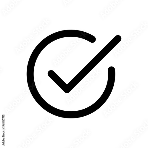 Black outline checkmark icon inside a circular frame, denoting task completion and selection status.