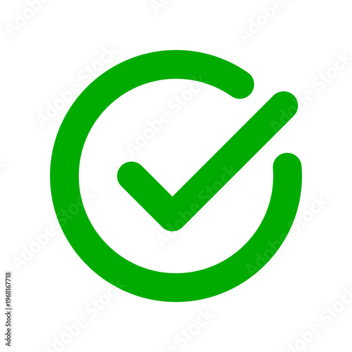 A bright green check mark icon representing a successful completion or a positive confirmation sign