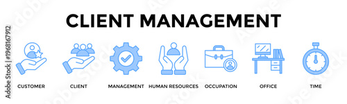 Client Management Banner Web Icon Set Collection Pack Vector Illustration Concept For Manage Teams And Client Relationships With Efficient Time Planning