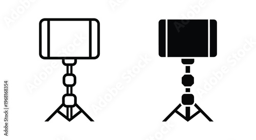 Studio lighting icon set, professional photography equipment, light stand with softbox, vector illustration