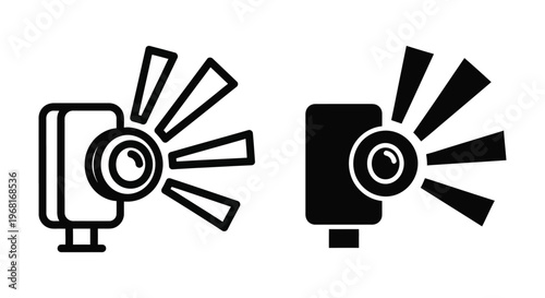 Camera flash icon set, photography equipment symbol, vector illustration