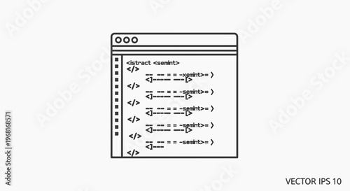 A window displaying code with syntax, text, and angled brackets. It shows software structure