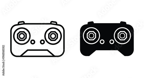 Set of drone remote controller icons, outline and solid style, vector illustration of radio transmitter for quadcopter