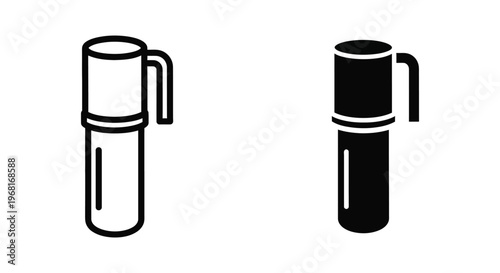 Thermos icon set, vector illustration outline and solid style of a vacuum flask for hot drinks