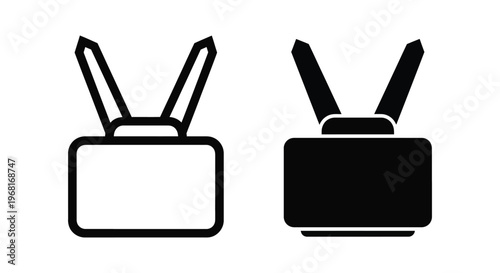Set of two icons of a vr headset or virtual reality device, line art and solid black style, vector illustration
