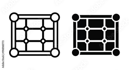 Set of vector icons representing a grid or table structure with corner and intersection nodes, minimalist design