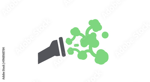 An icon of a grey pipe expelling green clustered shapes, all on a white background