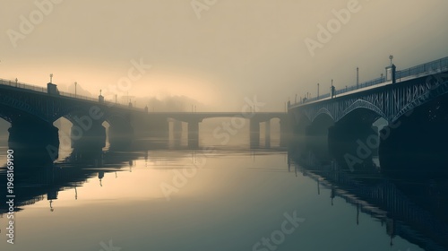 Wallpaper Mural Misty morning bridges over river Torontodigital.ca