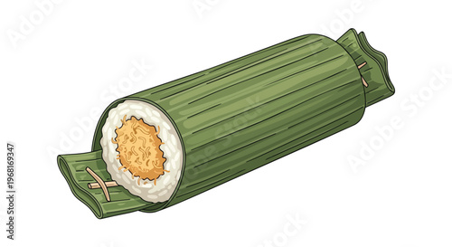 Savory glutinous rice roll wrapped in banana leaf an authentic asian culinary illustration