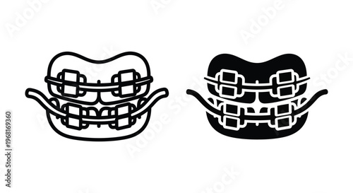 Dental braces icon set, orthodontic treatment, teeth alignment, vector illustration