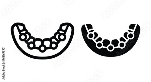 Dental braces icon set, orthodontic treatment, teeth alignment, vector illustration