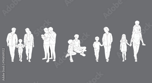 Urban Family Silhouettes – Editable CAD People Vector Collection