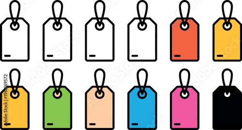 Colorful set of price tags with hanging loops isolated design elements
