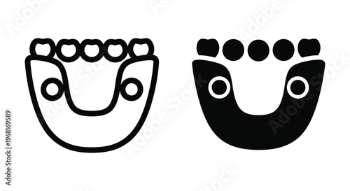 Dental implant icon set, vector illustration of a jaw with teeth and implants