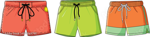 Colorful Swim Shorts Set, Summer Beachwear Shorts Cartoon Collection
