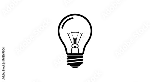 Black and white line drawing of a classic lightbulb. It is isolated on a white background