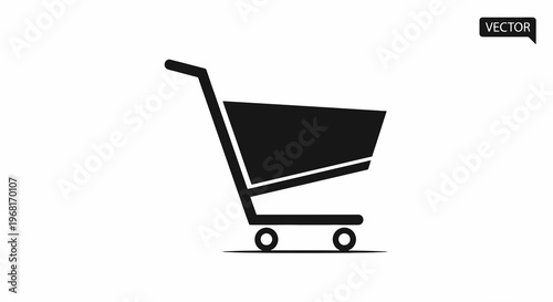 Simple black and white illustration of a shopping cart icon on a plain white background