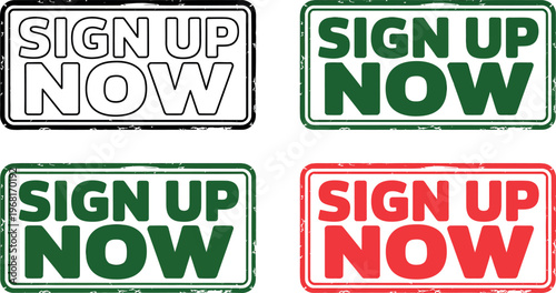 Colorful Sign Up Now Stickers Isolated On Transparent Background