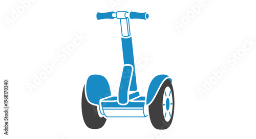 A two-wheeled self-balancing scooter in blue and grey against a stark white background