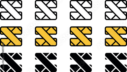 Creative geometric letter X variations in different color fills arranged neatly