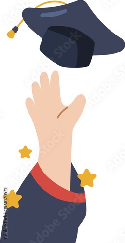 Graduation Hand Gesture Throwing Hat Vector Illustration