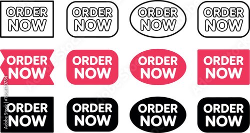 Creative Order Now Buttons in Various Shapes and Colors Isolated Design