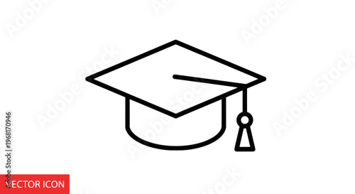 Line art illustration of a graduation cap with a tassel