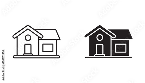 A collection of homepage icons for websites and apps. Simple house symbols. Flat real estate signs. Homepage pictograms in filled, thin line, outline, and border styles. Isolated illustrations.