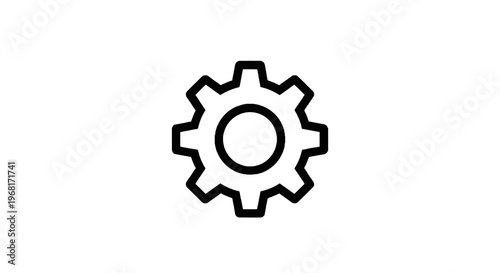 Black outline of a gear with a circular hole in the center, against a white background