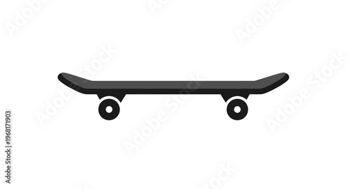 A simplified, gray skateboard graphic centered on a white background, viewed from the side