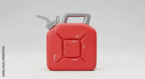 A cartoon-style red gas can with a silver handle and spout on a plain, textured background