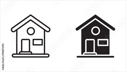 A collection of homepage icons for websites and apps. Simple house symbols. Flat real estate signs. Homepage pictograms in filled, thin line, outline, and border styles. Isolated illustrations.