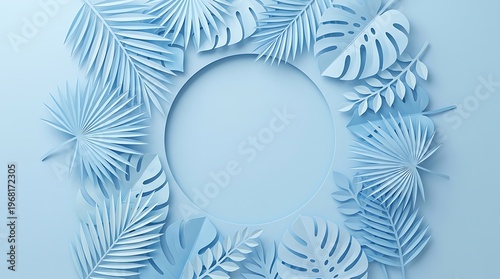 Beautiful Blue Tropical Leaf Wreath Design Isolated Artwork Background