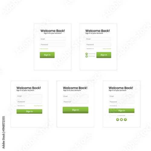 Minimal Login Screen UI Set with Multiple Layout Variations and Clean Form Design