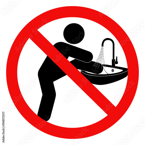 No washing feet in sink sign, Do not wash your feet in the sink sign. Flat vector illustration