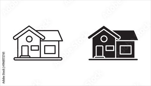A collection of homepage icons for websites and apps. Simple house symbols. Flat real estate signs. Homepage pictograms in filled, thin line, outline, and border styles. Isolated illustrations.