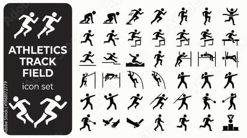 Athletics Track Field Bold Line Icons-Sprint Start Block Hurdle Leap Long Jump High Jump Fosbury Shot Put Discus Hammer Javelin Pole Vault-15 Athletics Icon Set Vector - Track Field Icons