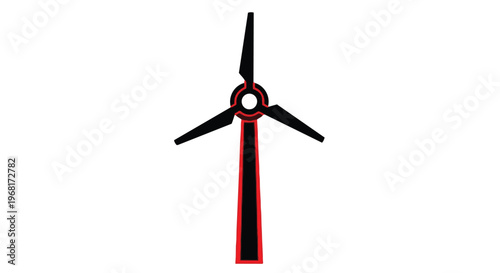 Stylized wind turbine icon with black blades and red outline