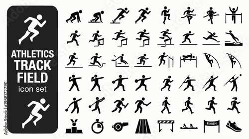 Athletics Track Field Bold Line Icons-Sprint Start Block Hurdle Leap Long Jump High Jump Fosbury Shot Put Discus Hammer Javelin Pole Vault-15 Athletics Icon Set Vector - Track Field Icons