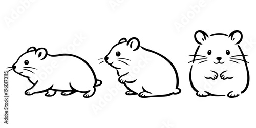 Dibujo sencillo con líneas de un grupo de simpáticos hamsters
