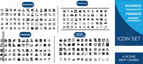 Professional bundle of business and finance management icons for corporate reporting and marketing design digital services